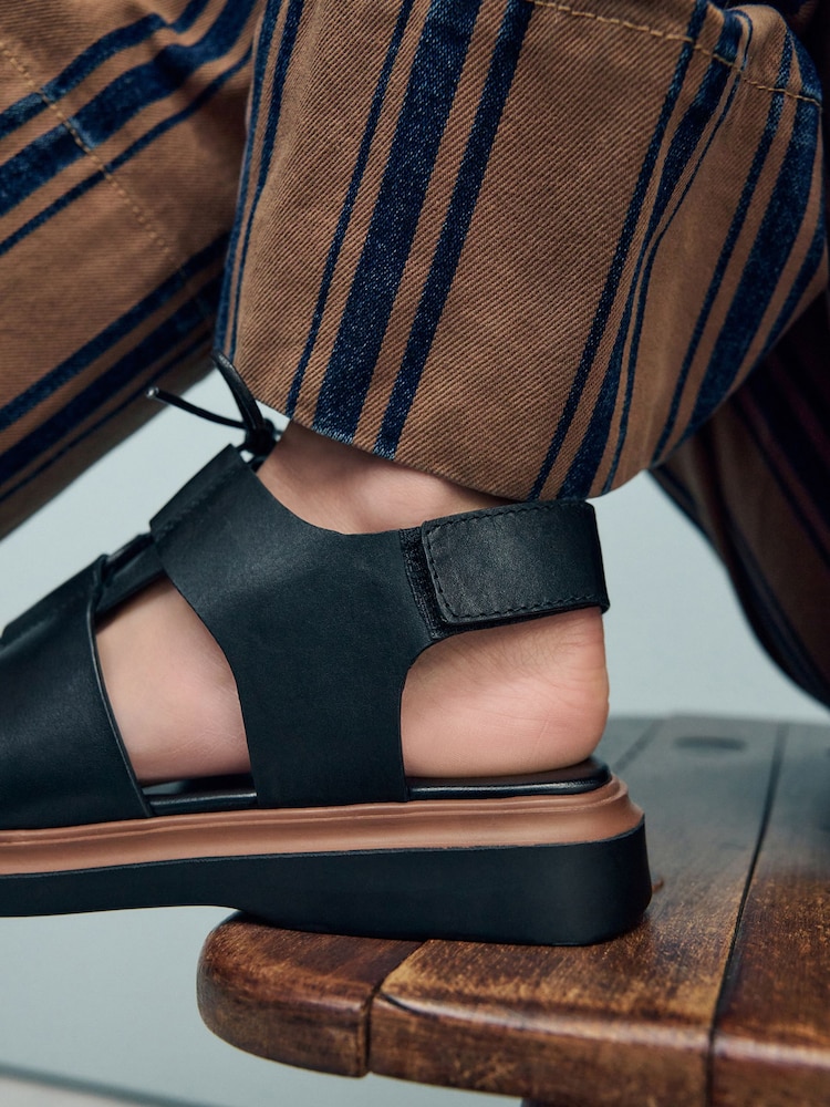 Cuir noir - Sandales épaisses à lacets Forever Comfort® - Image 6 of 10
