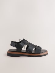 Black Leather Forever Comfort® Chunky Lace-Up Sandals - Image 8 of 10