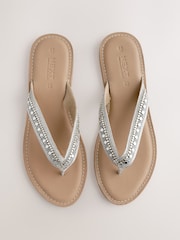 Metallic Standard/Wide Fit Forever Comfort® Beaded Toe Thong Sandals - Image 1 of 8