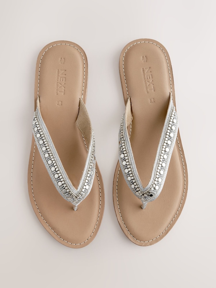 Metallic Standard/Wide Fit Forever Comfort® Beaded Toe Thong Sandals - Image 1 of 8