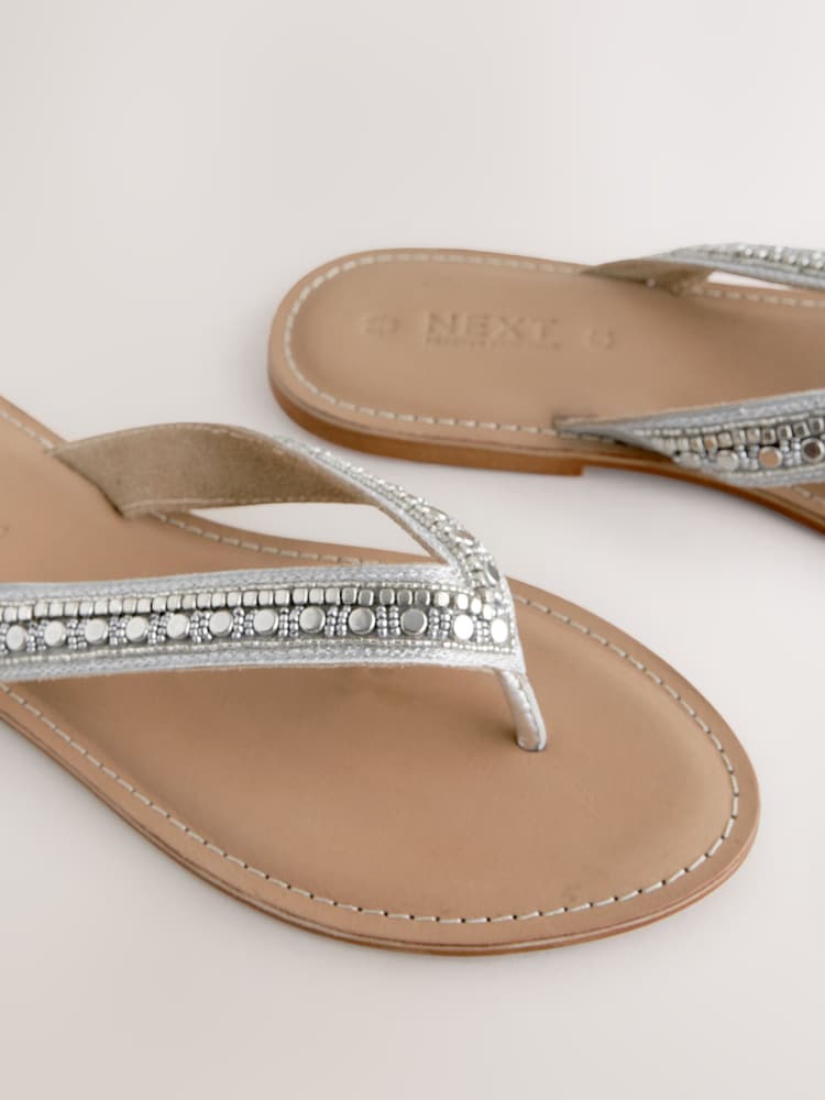 Metallic Standard/Wide Fit Forever Comfort® Beaded Toe Thong Sandals - Image 8 of 8