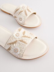 White/Gold Leather Standard/Wide Fit Forever Comfort® Beaded Flower Mules - Image 10 of 10