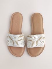White/Gold Leather Standard/Wide Fit Forever Comfort® Beaded Flower Mules - Image 5 of 10