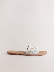 White/Gold Leather Standard/Wide Fit Forever Comfort® Beaded Flower Mules - Image 6 of 10