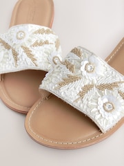 White/Gold Leather Standard/Wide Fit Forever Comfort® Beaded Flower Mules - Image 7 of 10