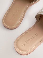 White/Gold Leather Standard/Wide Fit Forever Comfort® Beaded Flower Mules - Image 8 of 10