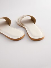 White/Gold Leather Standard/Wide Fit Forever Comfort® Beaded Flower Mules - Image 9 of 10