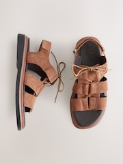 Tan Brown Suede Forever Comfort® Chunky Lace-Up Sandals - Image 1 of 10
