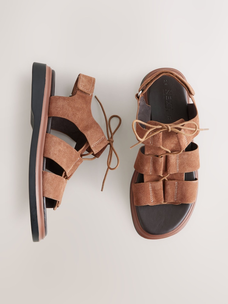 Tan Brown Suede Forever Comfort® Chunky Lace-Up Sandals - Image 1 of 10