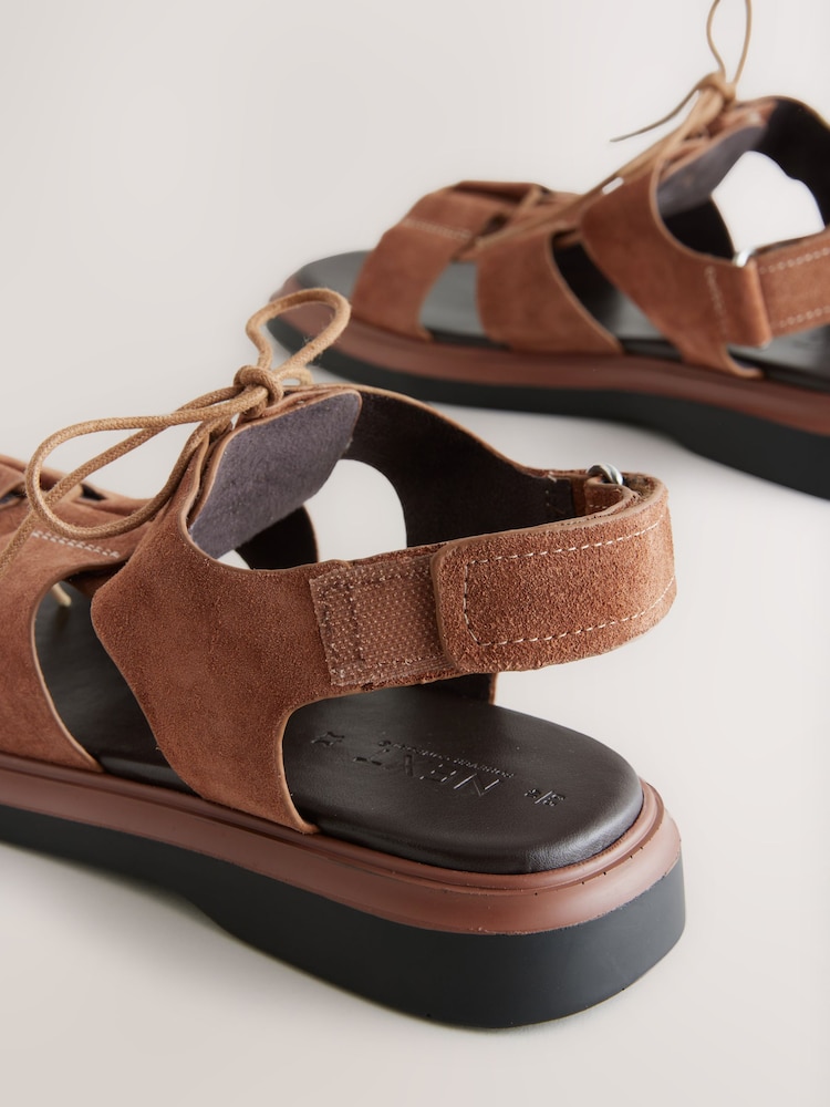 Tan Brown Suede Forever Comfort® Chunky Lace-Up Sandals - Image 10 of 10