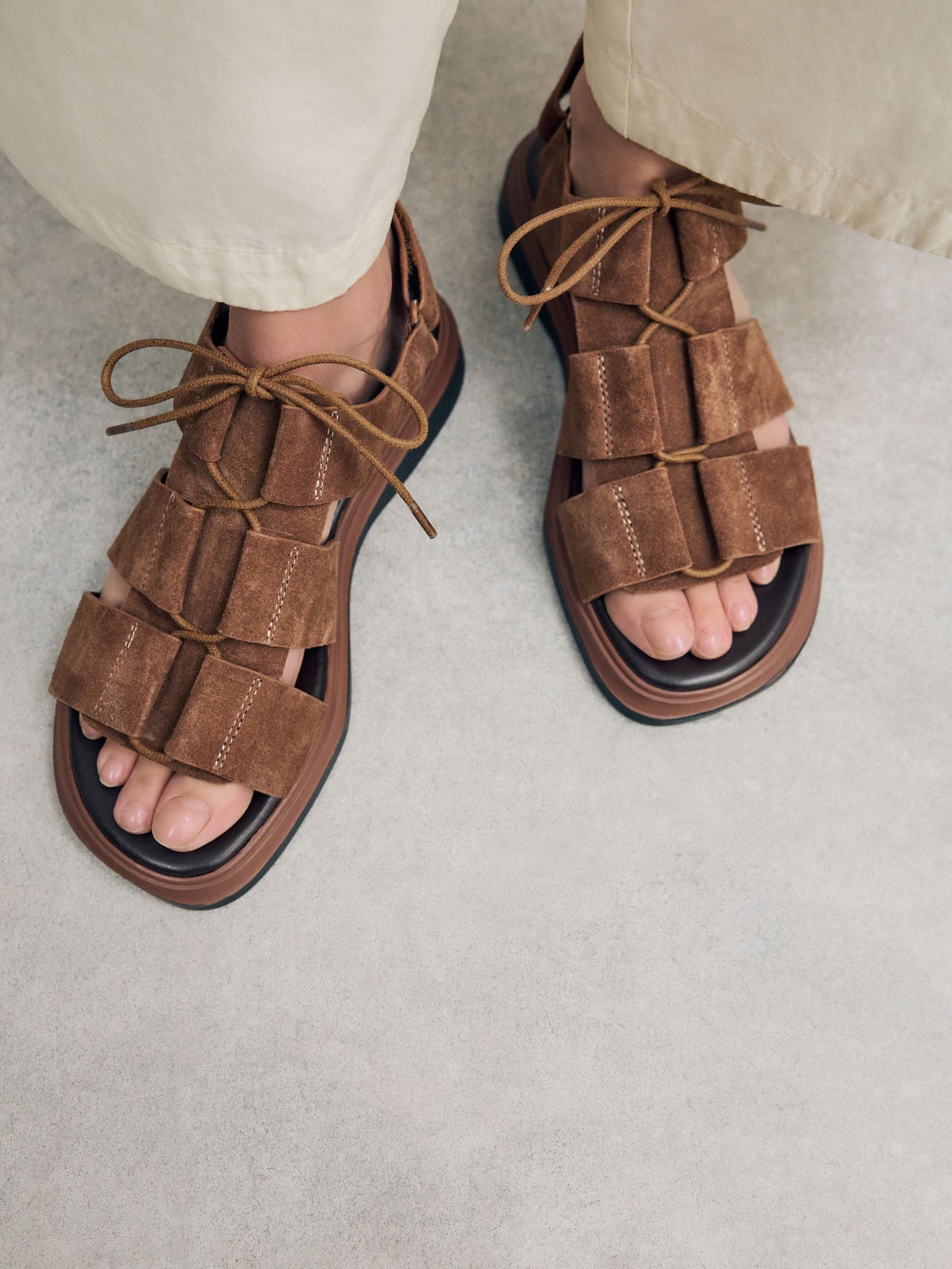 Buy Tan Brown Suede Forever Comfort® Chunky Lace-Up Sandals