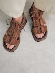 Tan Brown Suede Forever Comfort® Chunky Lace-Up Sandals - Image 2 of 10