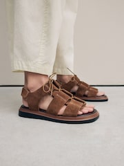 Tan Brown Suede Forever Comfort® Chunky Lace-Up Sandals - Image 3 of 10