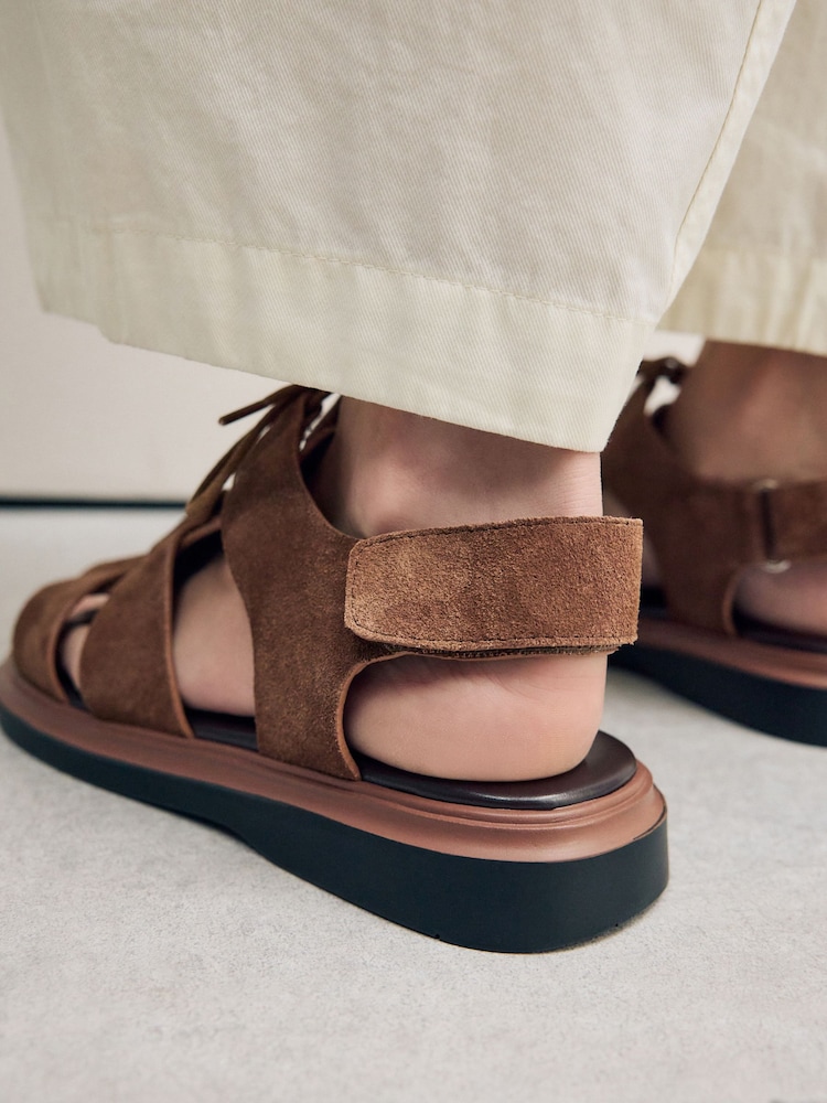 Tan Brown Suede Forever Comfort® Chunky Lace-Up Sandals - Image 4 of 10