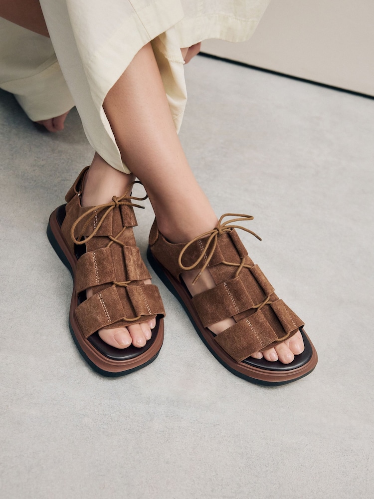 Tan Brown Suede Forever Comfort® Chunky Lace-Up Sandals - Image 5 of 10