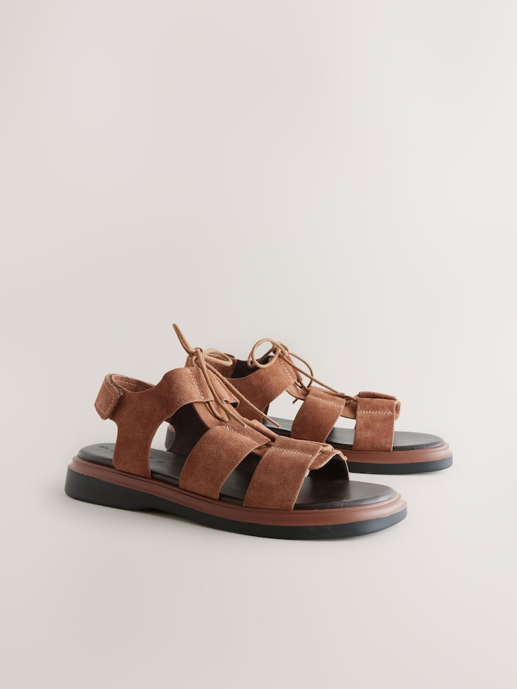Tan Brown Suede Forever Comfort® Chunky Lace-Up Sandals - Image 7 of 10