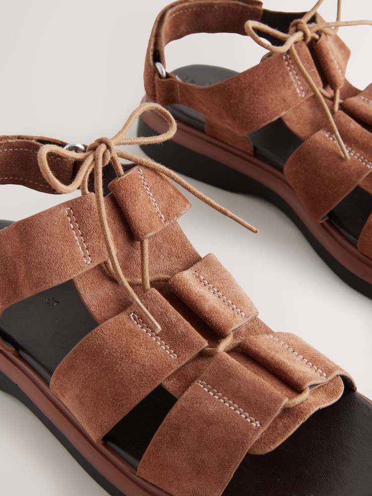Tan Brown Suede Forever Comfort® Chunky Lace-Up Sandals - Image 9 of 10