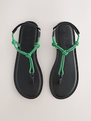 Green Leather Standard/Wide Fit Forever Comfort® Knotted Rope Toe Thong Sandals - Image 1 of 13