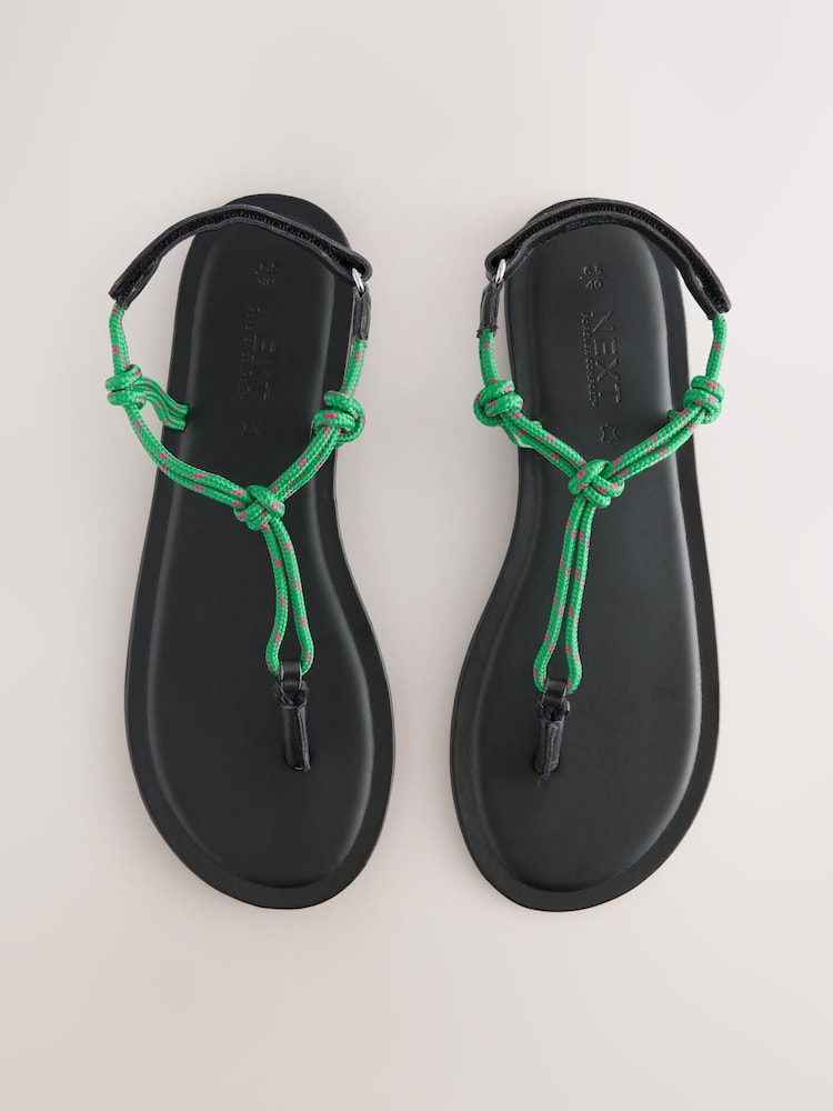 Green Leather Standard/Wide Fit Forever Comfort® Knotted Rope Toe Thong Sandals - Image 1 of 13