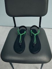 Green Leather Standard/Wide Fit Forever Comfort® Knotted Rope Toe Thong Sandals - Image 10 of 13