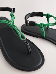 Green Leather Standard/Wide Fit Forever Comfort® Knotted Rope Toe Thong Sandals - Image 12 of 13