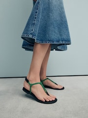 Green Leather Standard/Wide Fit Forever Comfort® Knotted Rope Toe Thong Sandals - Image 3 of 13
