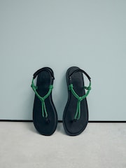 Green Leather Standard/Wide Fit Forever Comfort® Knotted Rope Toe Thong Sandals - Image 9 of 13