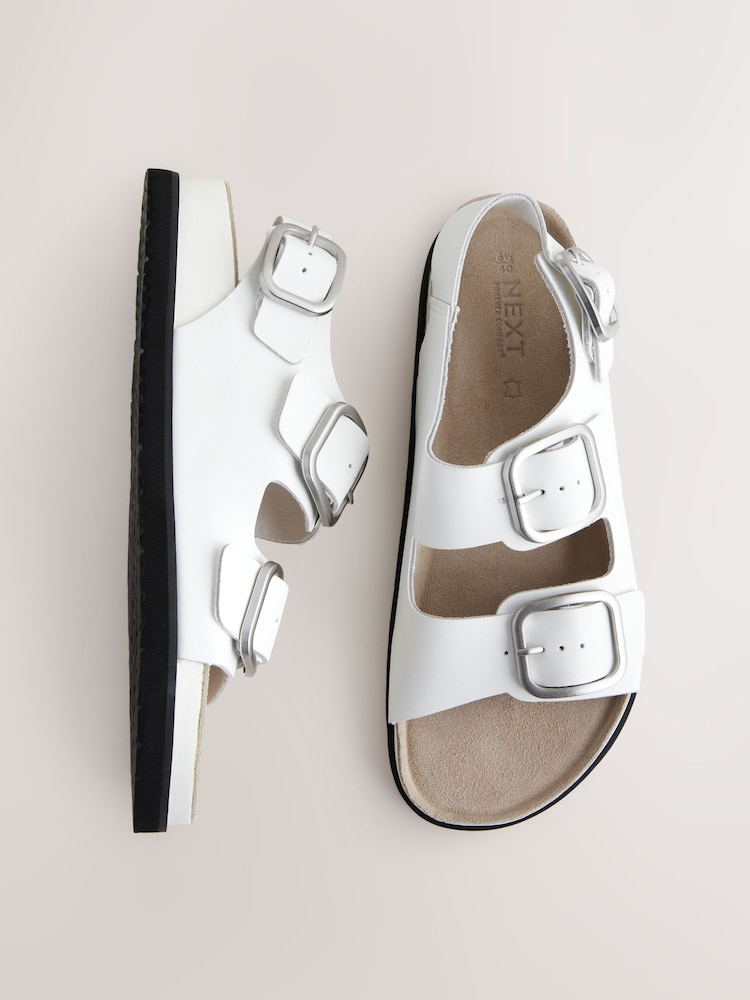 White Leather Forever Comfort® Premium Back Strap Footbed Sandals - Image 1 of 10