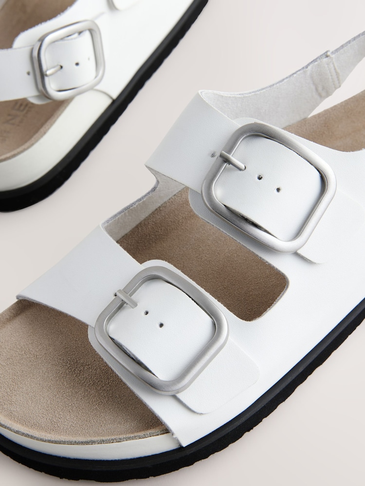 White Leather Forever Comfort® Premium Back Strap Footbed Sandals - Image 10 of 10