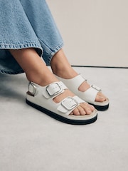 White Leather Forever Comfort® Premium Back Strap Footbed Sandals - Image 2 of 10