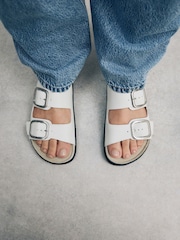 White Leather Forever Comfort® Premium Back Strap Footbed Sandals - Image 5 of 10