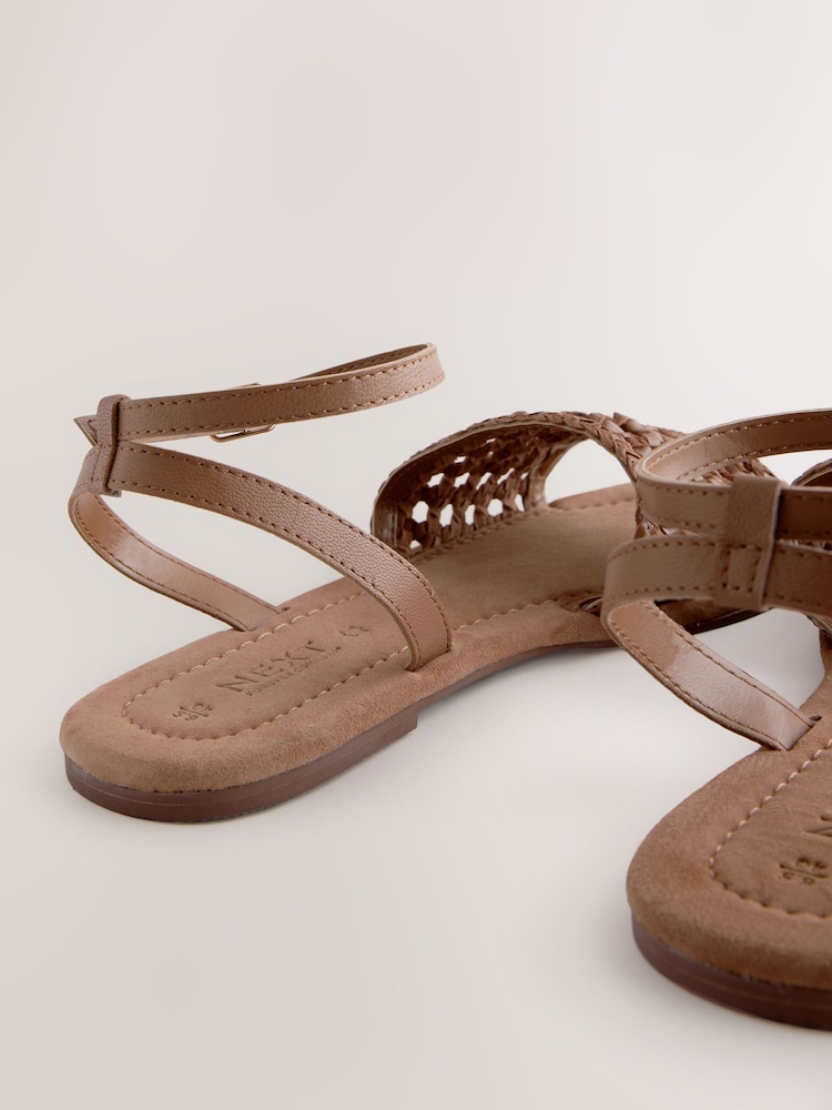 Jasnobrązowa skóra - Plecione sandały na płaskim obcasie Forever Comfort® - Image 8 of 9