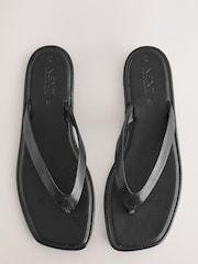 Black Leather Standard/Wide Fit Forever Comfort® Square Toe Thong Sandals - Image 1 of 4