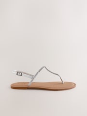 Silver Leather Standard/Wide Fit Forever Comfort® Jewelled T-Bar Toe Thong Sandals - Image 4 of 7