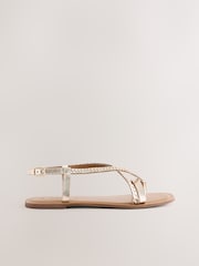 Rose Gold Leather Standard/Wide Fit Forever Comfort® Plait Strappy Toe Thong - Image 6 of 8