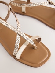 Rose Gold Leather Standard/Wide Fit Forever Comfort® Plait Strappy Toe Thong - Image 7 of 8