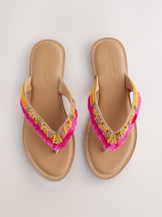 Pink Standard/Wide Fit Forever Comfort® Beaded Toe Thong Sandals - Image 1 of 7