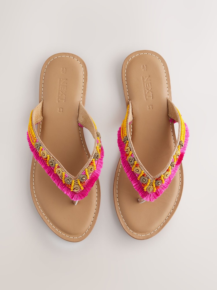 Pink Standard/Wide Fit Forever Comfort® Beaded Toe Thong Sandals - Image 1 of 7