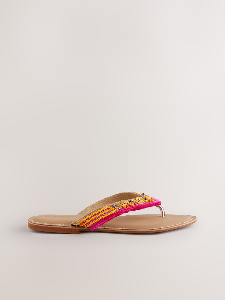 Pink Standard/Wide Fit Forever Comfort® Beaded Toe Thong Sandals - Image 4 of 7