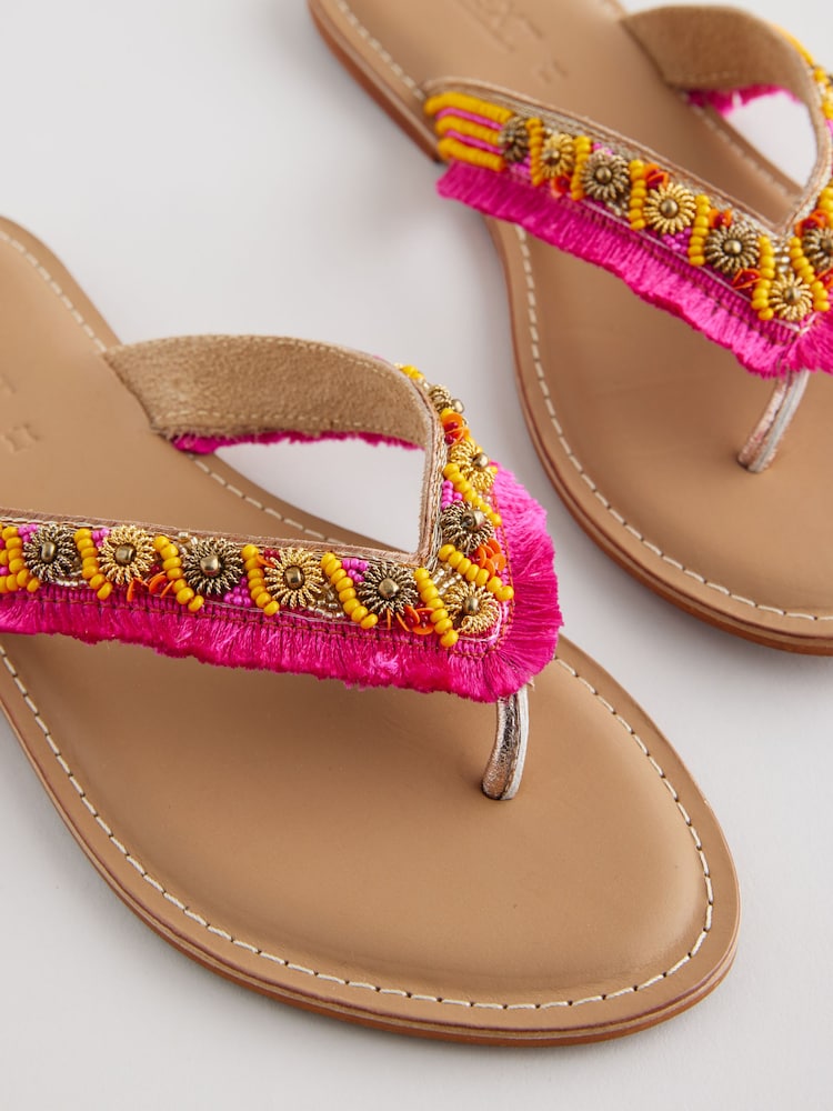 Pink Standard/Wide Fit Forever Comfort® Beaded Toe Thong Sandals - Image 6 of 7