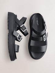 Black Standard/Wide Fit Chunky Buckled Sandals - Image 1 of 8