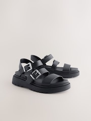 Black Standard/Wide Fit Chunky Buckled Sandals - Image 7 of 8