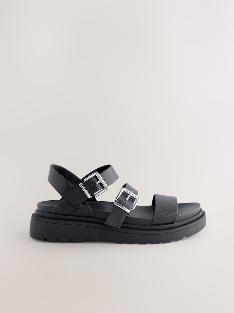 Black Standard/Wide Fit Chunky Buckled Sandals - Image 8 of 8