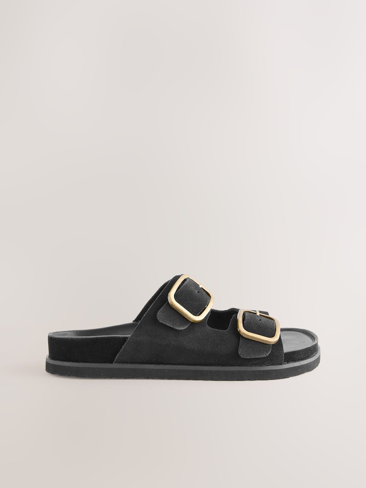 Black Suede Forever Comfort® Premium Double Strap Footbed Sandals - Image 8 of 10