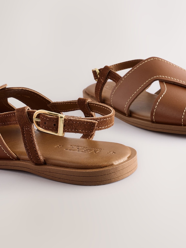 Tan Brown Leather Standard/Wide Fit Forever Comfort® Stitched Slingback Sandals - Image 10 of 10
