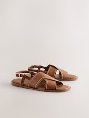 Tan Brown Leather Standard/Wide Fit Forever Comfort® Stitched Slingback Sandals - Image 5 of 10