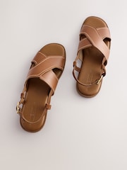 Tan Brown Leather Standard/Wide Fit Forever Comfort® Stitched Slingback Sandals - Image 9 of 10