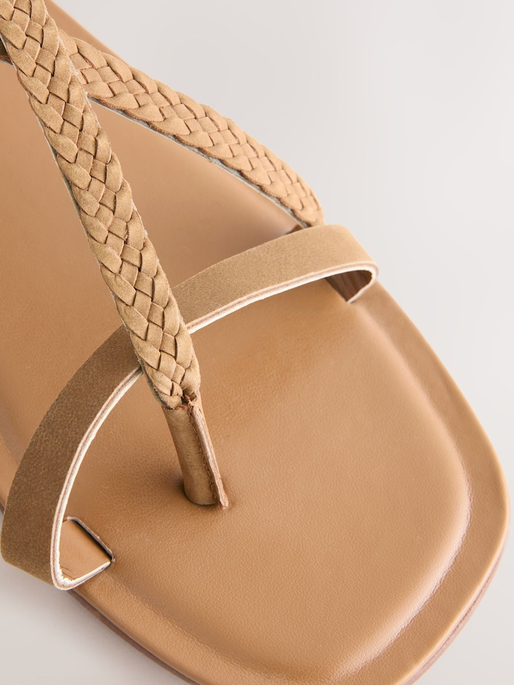 Tan Brown Leather Standard/Wide Fit Forever Comfort® Plait Strappy Toe Thong - Image 8 of 9