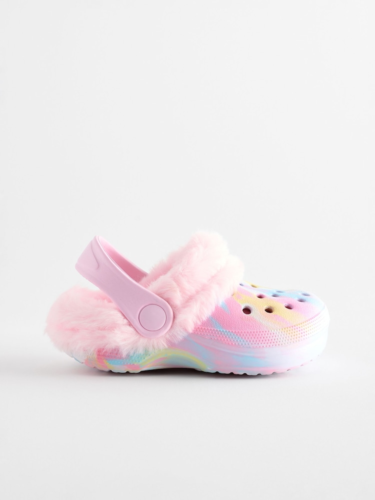 Pink Marble Faux Fur Lined Clog Slippers - Image 2 of 6