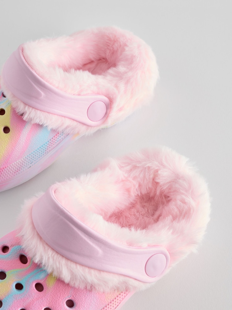 Pink Marble Faux Fur Lined Clog Slippers - Image 3 of 6